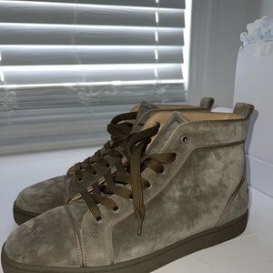 Christian Louboutin Taupe Suede High-Top Sneakers